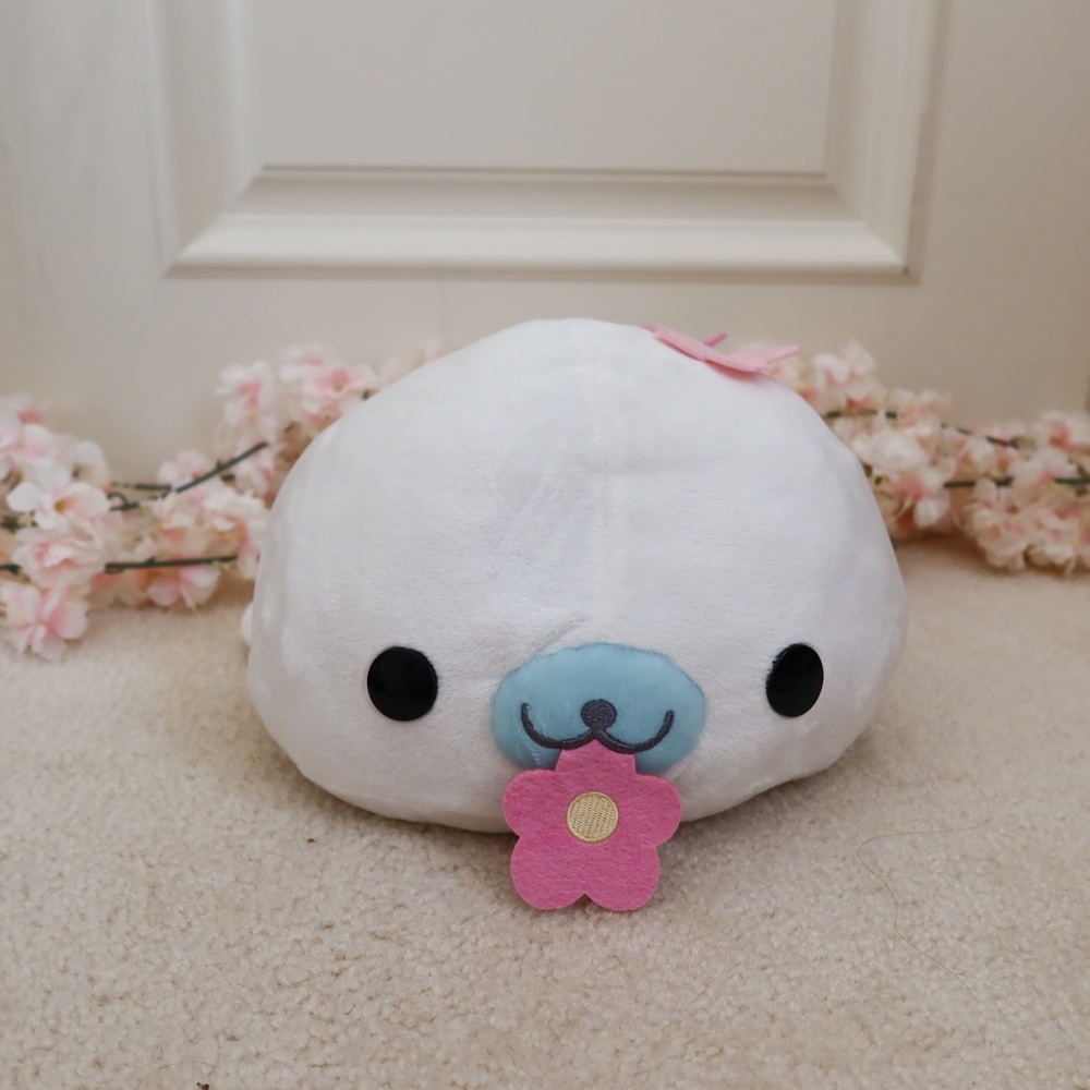 Mamegoma Siro-goma Cherry Blossom White Seal Plush 16”